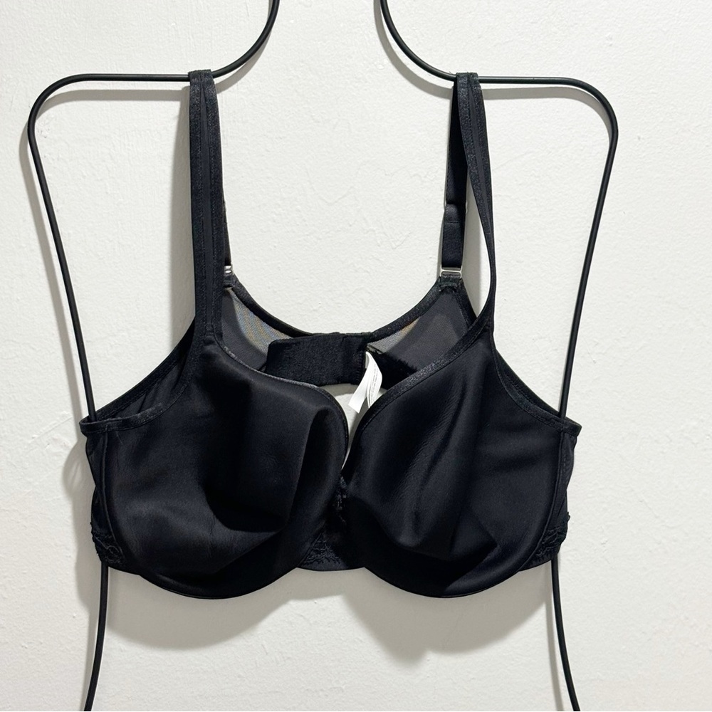 LE MYSTÉRE Women’s Black Unlined Underwire T-Shirt Bra Lace Trim Size 36C